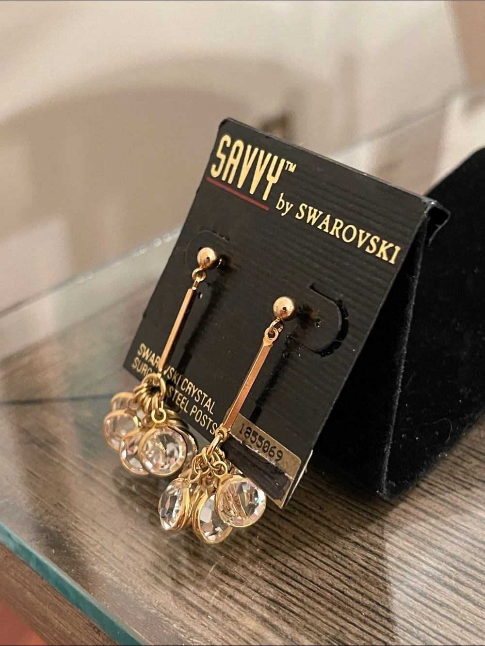 Vintage Savvy by Swarovski gold-tone stick drop earrings w/ clustered crystals
